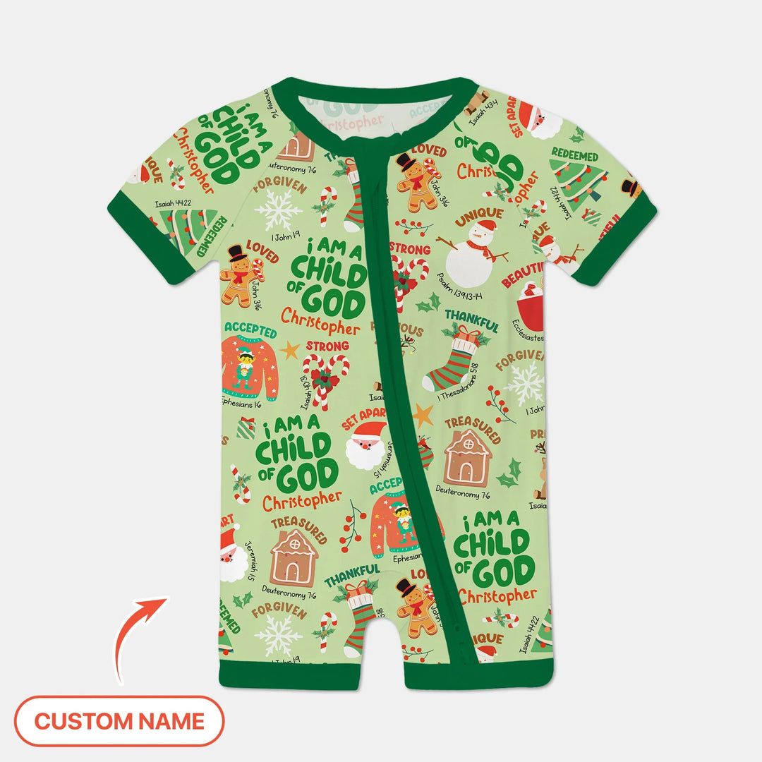 Merry Christmas I Am A Child Of God Custom Name Shorty Zippy (Green) , Merry Christmas I Am A Child Of God Custom Name Shorty Zippy (Green) - 0-3M