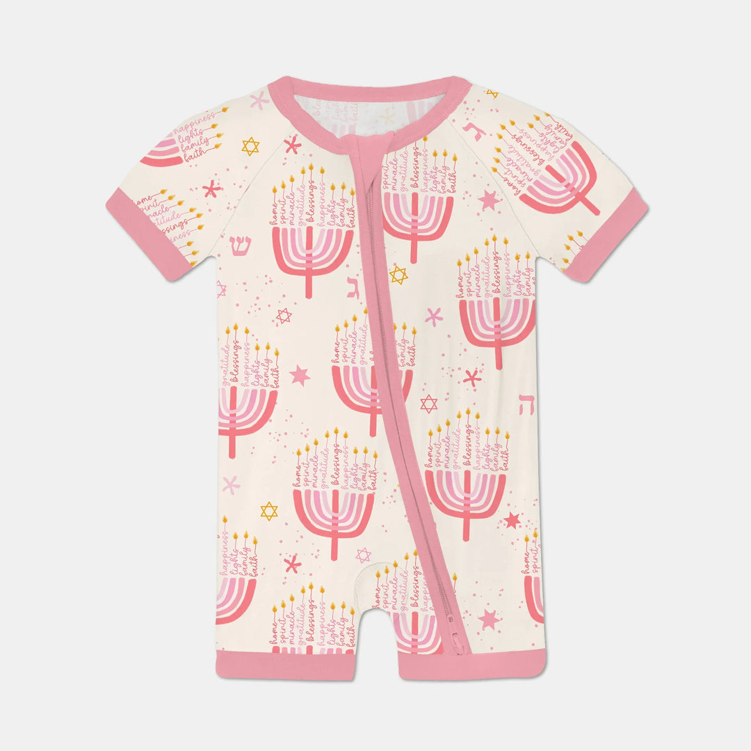 Hannukkah Menorah Family Matching Shorty Zippy , Hannukkah Menorah Family Matching Shorty Zippy - 0-3M / Girl