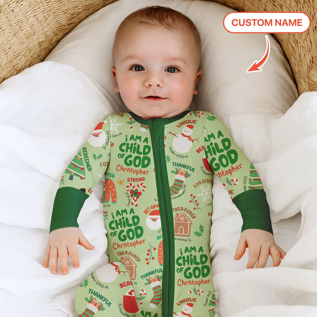 Merry Christmas I Am A Child Of God Custom Name Convertible Zippy (Green) , Merry Christmas I Am A Child Of God Custom Name Convertible Zippy (Green) - 0-3M