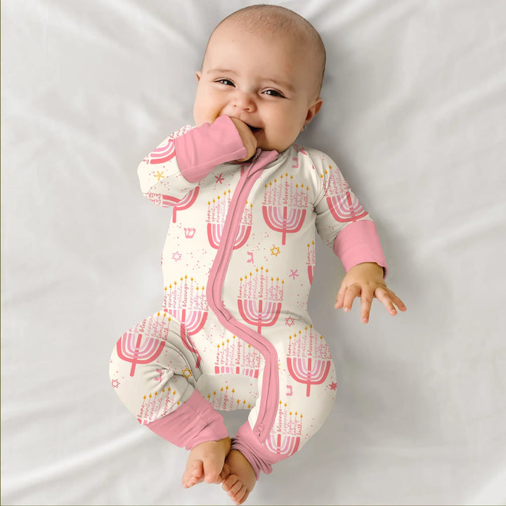Hannukkah Menorah Family Matching Convertible Zippy , Hannukkah Menorah Family Matching Convertible Zippy - 0-3M / Girl