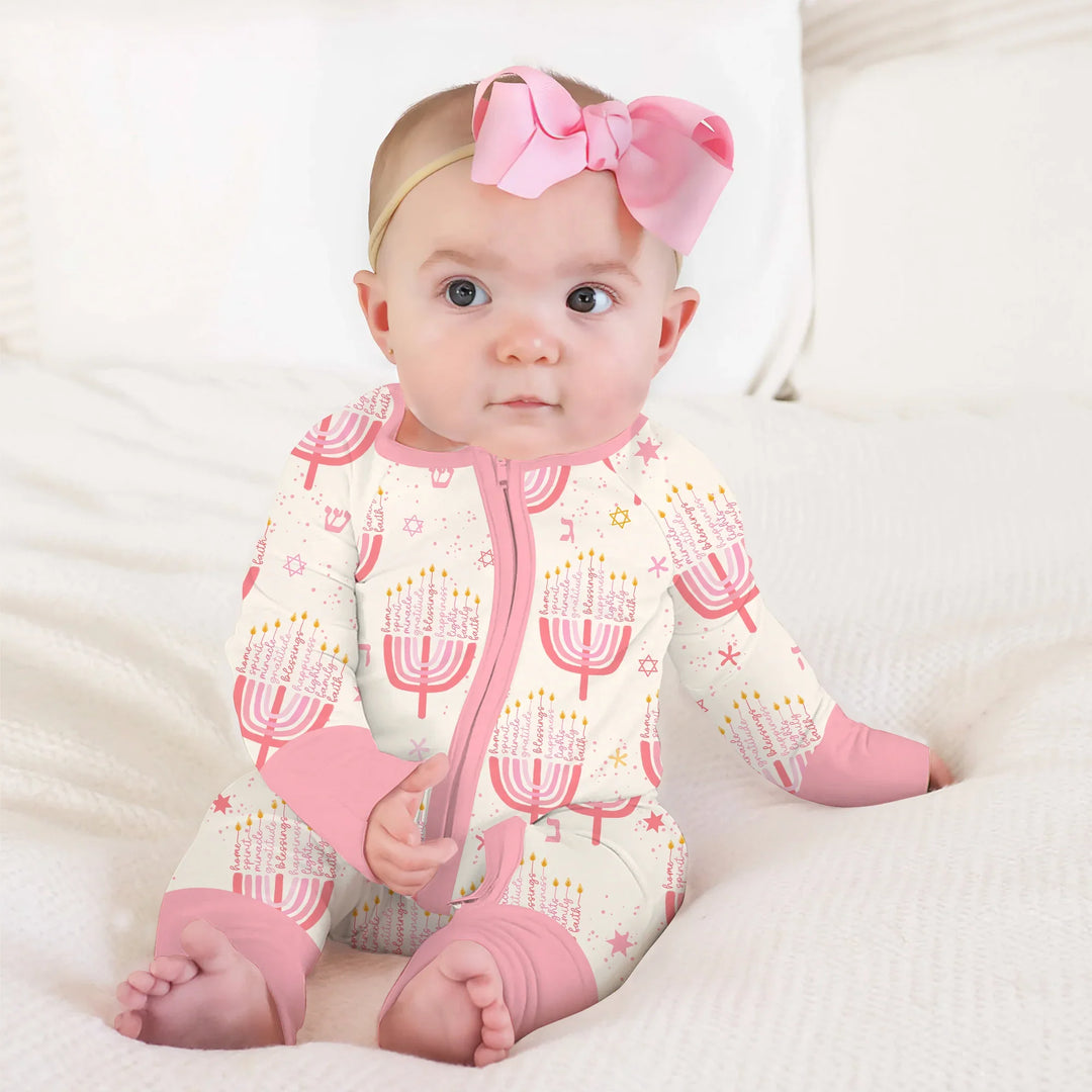 Hannukkah Menorah Family Matching Convertible Zippy , Hannukkah Menorah Family Matching Convertible Zippy - 0-3M / Girl