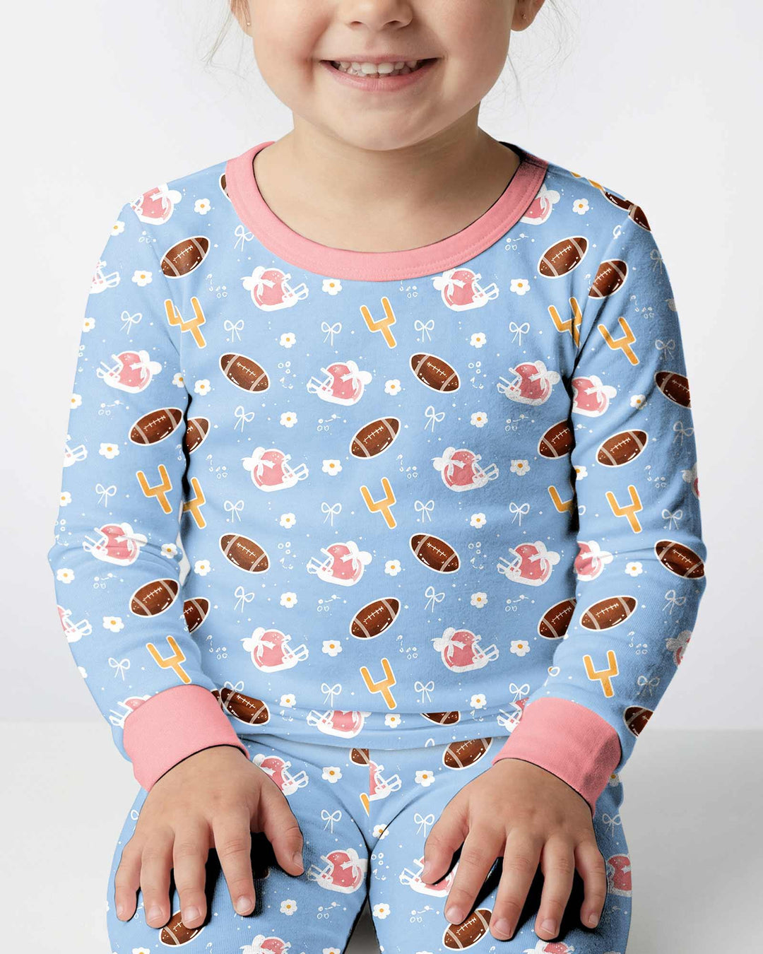 Coquette Football Blue Bamboo Two Piece Long Sleeve Pajama Set