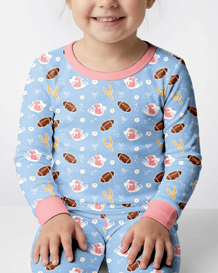 Coquette Football Blue Bamboo Two Piece Long Sleeve Pajama Set