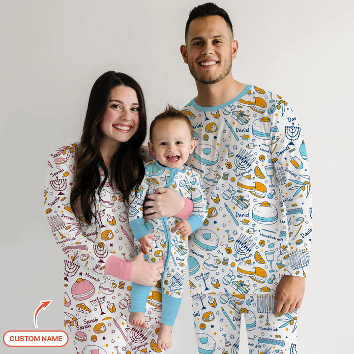 Happy Hanukkah Doodles Custom Name Family Matching Women Pajama Set