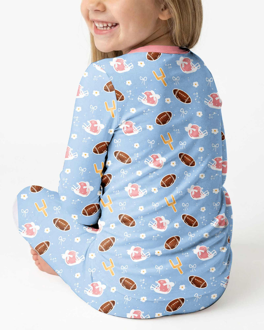 Coquette Football Blue Bamboo Two Piece Long Sleeve Pajama Set