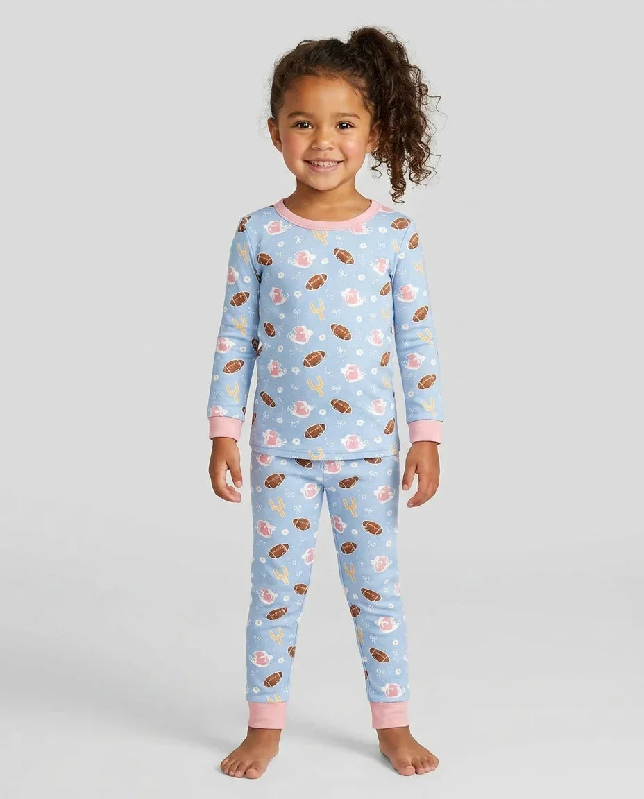 Coquette Football Blue Bamboo Two Piece Long Sleeve Pajama Set