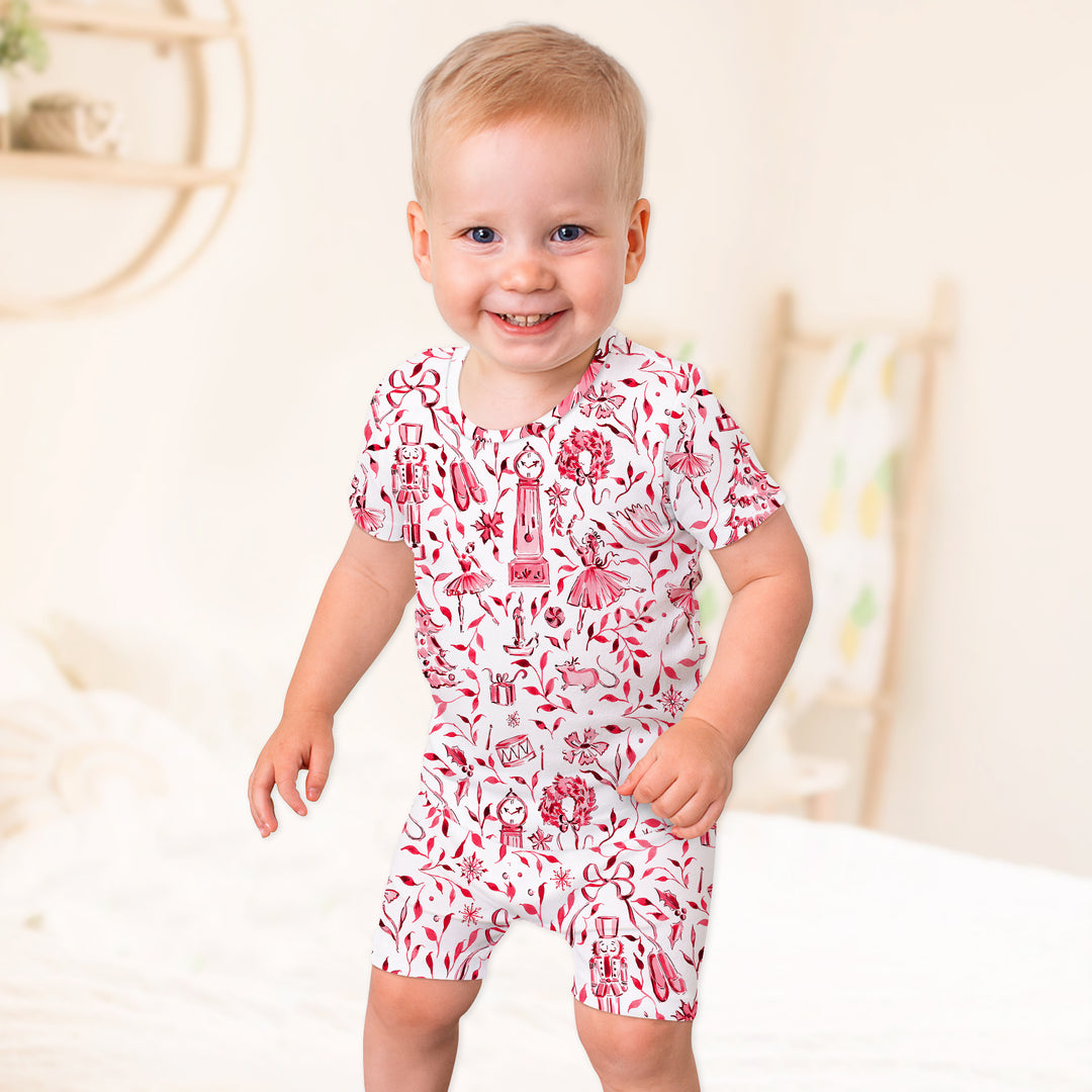 Christmas Nutcracker Toile Two Piece Short Sleeve Shorts Pajama Set