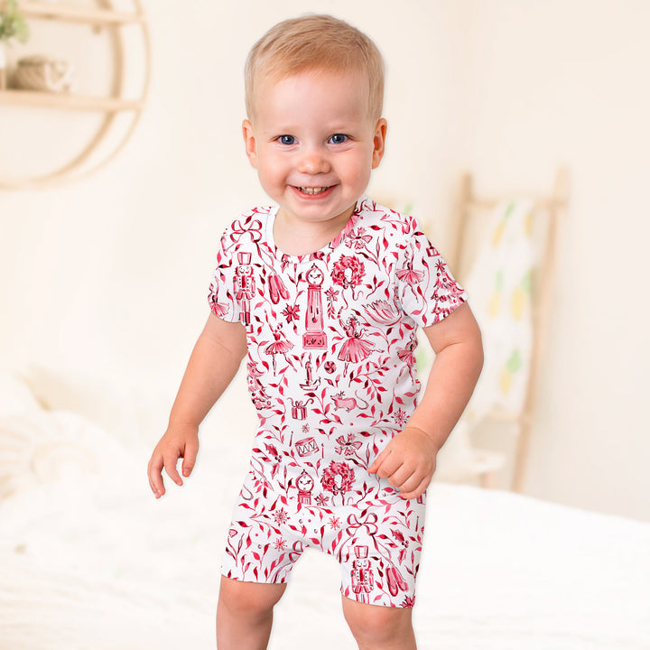 Christmas Nutcracker Toile Two Piece Short Sleeve Shorts Pajama Set