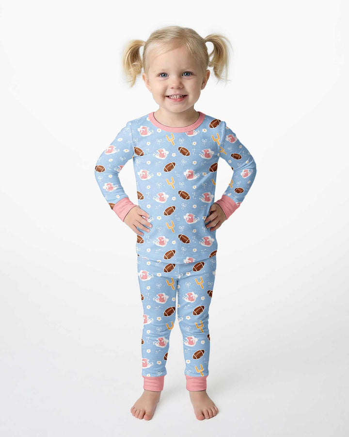 Coquette Football Blue Bamboo Two Piece Long Sleeve Pajama Set