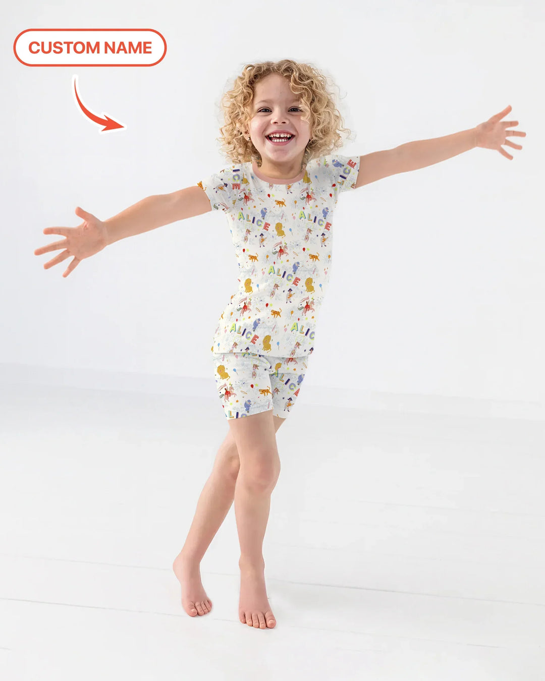 Custom Name Circus Toile Bamboo Two Piece Short Sleeve Shorts Pajama Set
