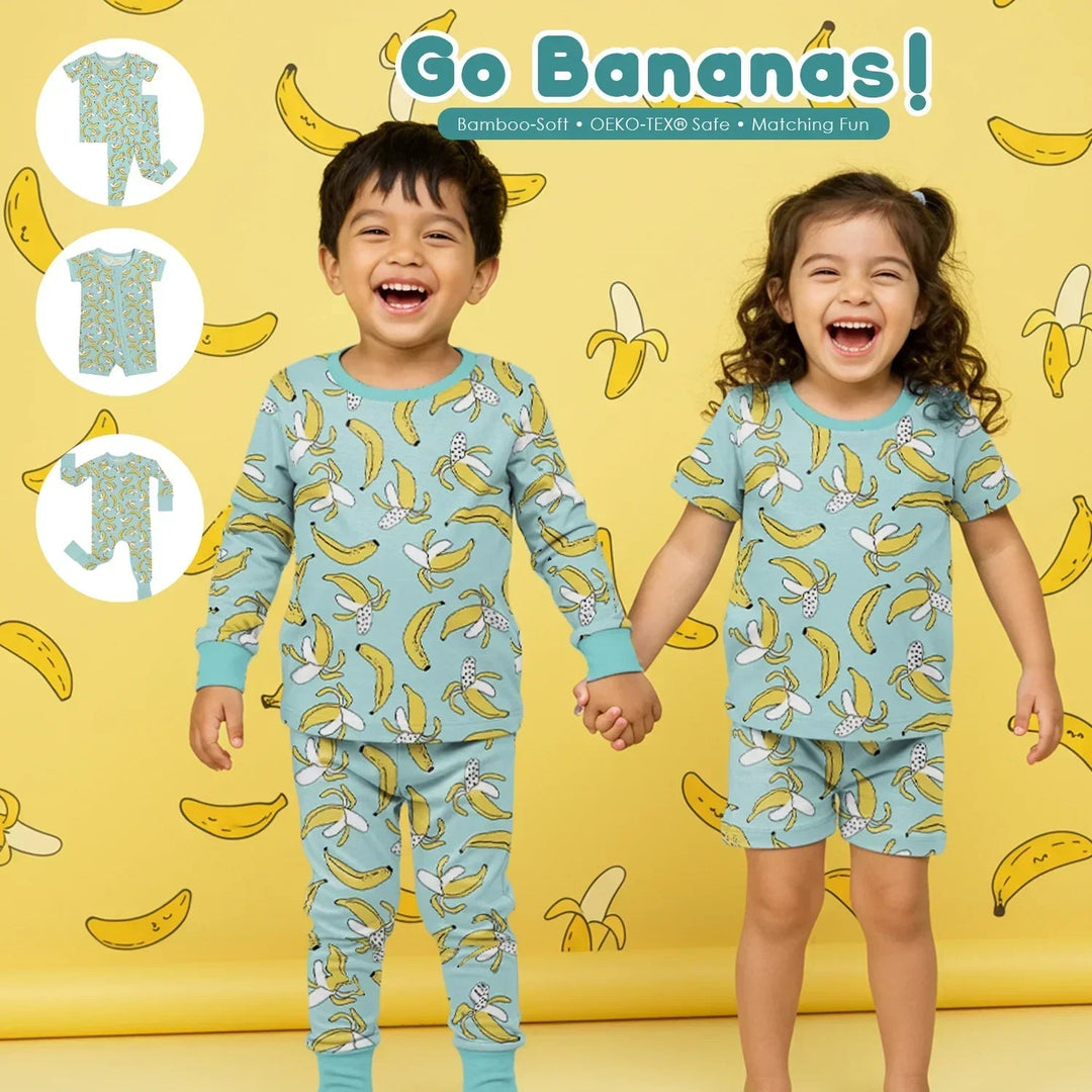 Bananas Two Piece Short Sleeve Shorts Pajama Set - Zumbamboo