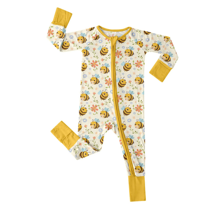 Bees and Flowers Convertible Zippered Romper - Zumbamboo