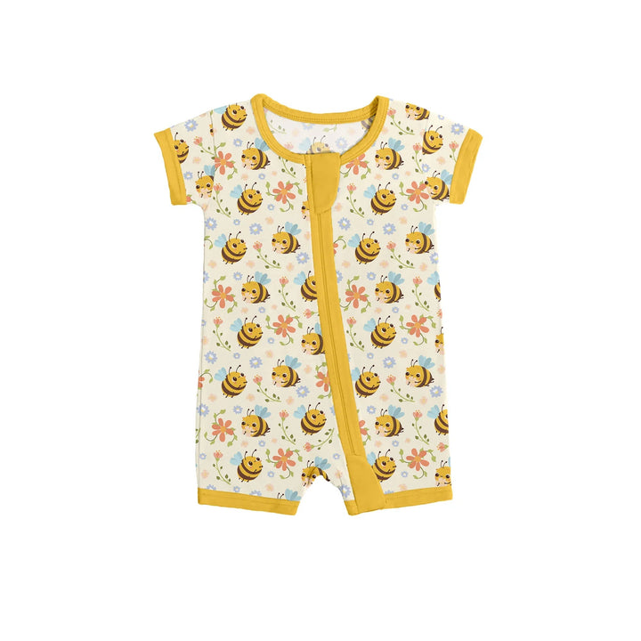 Bees and Flowers Shorty Zippered Romper - Zumbamboo