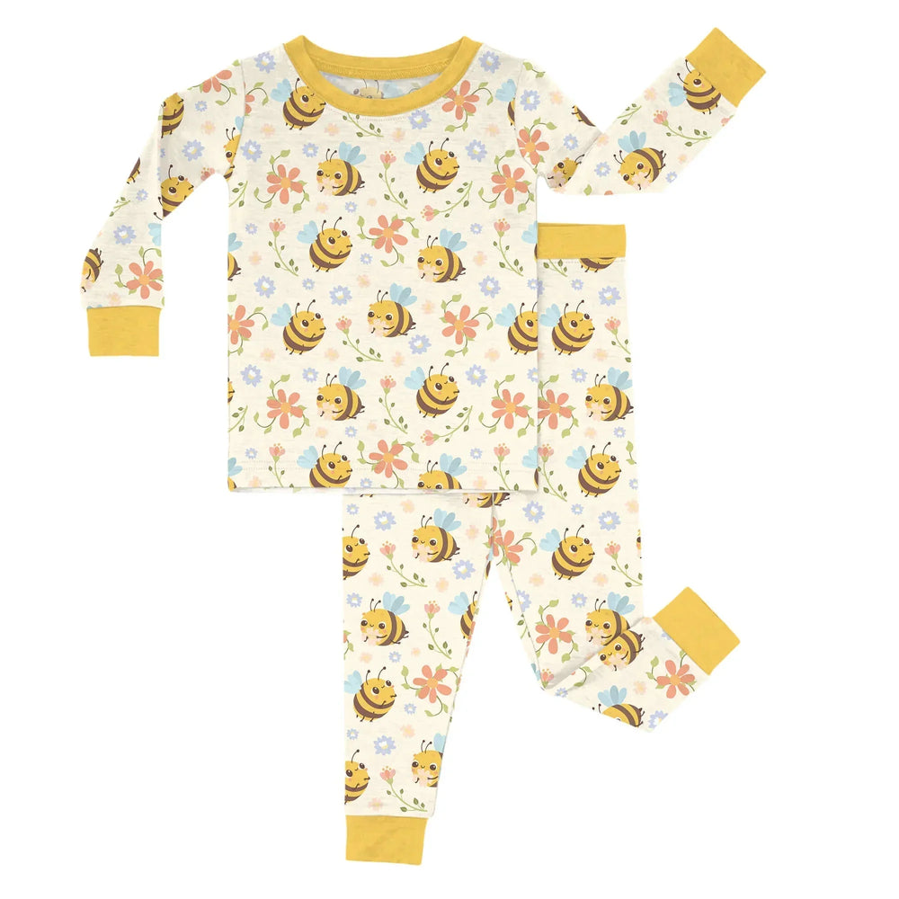 Bees And Flowers Two Piece Pajama Set , Bees And Flowers Two Piece Pajama Set - 12-18M