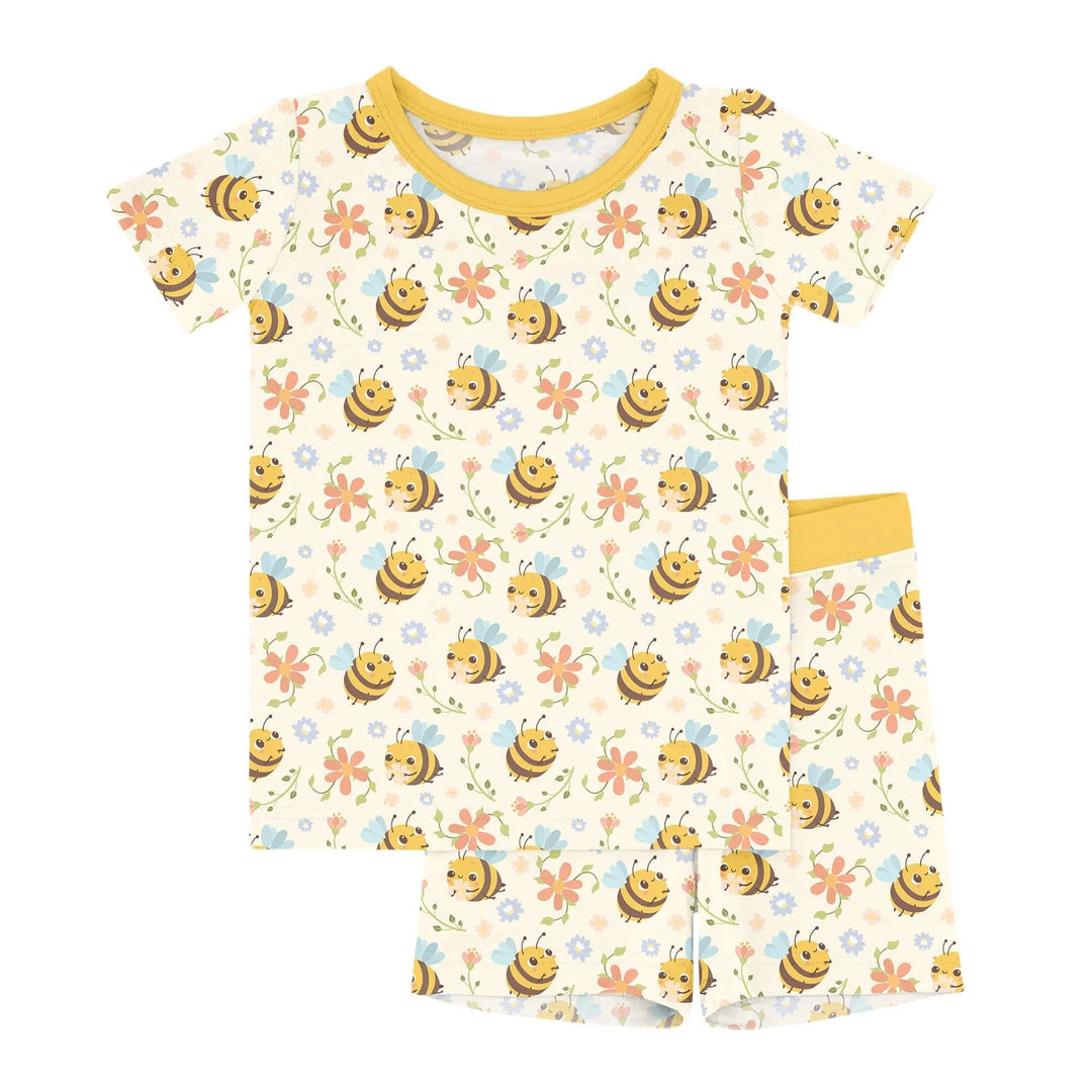 Bees and Flowers Two - Piece Short Sleeve Shorts Pajama Set - Zumbamboo