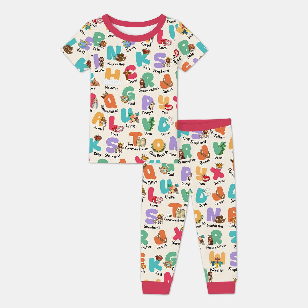 Biblical Alphabet Two Piece Short Sleeve Pajama Set - Zumbamboo