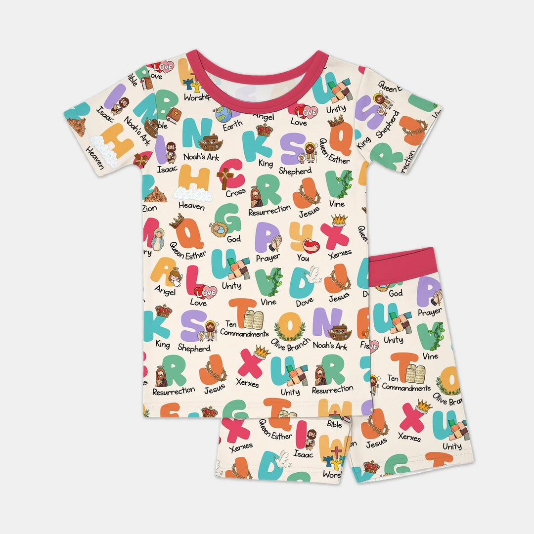 Biblical Alphabet Two Piece Short Sleeve Shorts Pajama Set - Zumbamboo