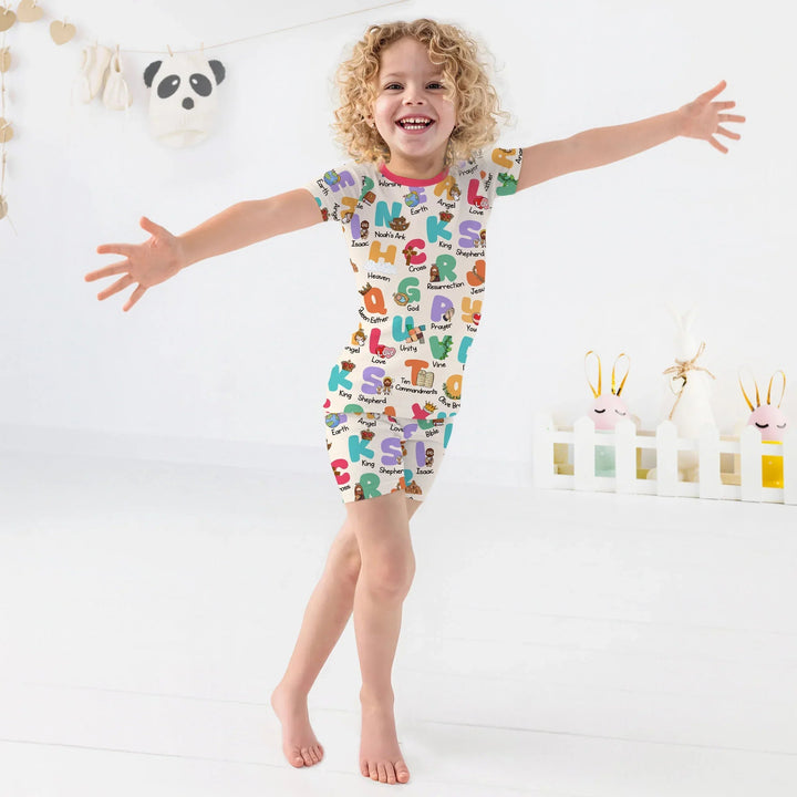 Biblical Alphabet Two Piece Short Sleeve Shorts Pajama Set - Zumbamboo