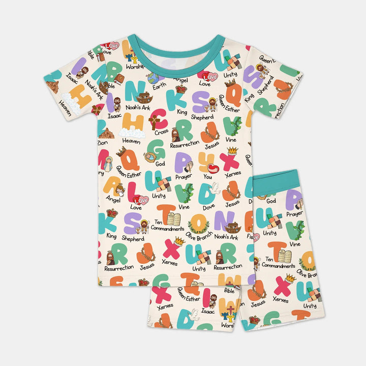 Biblical Alphabet Two Piece Short Sleeve Shorts Pajama Set - Zumbamboo