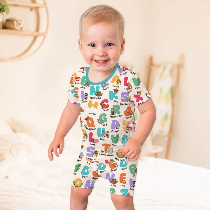 Biblical Alphabet Two Piece Short Sleeve Shorts Pajama Set - Zumbamboo