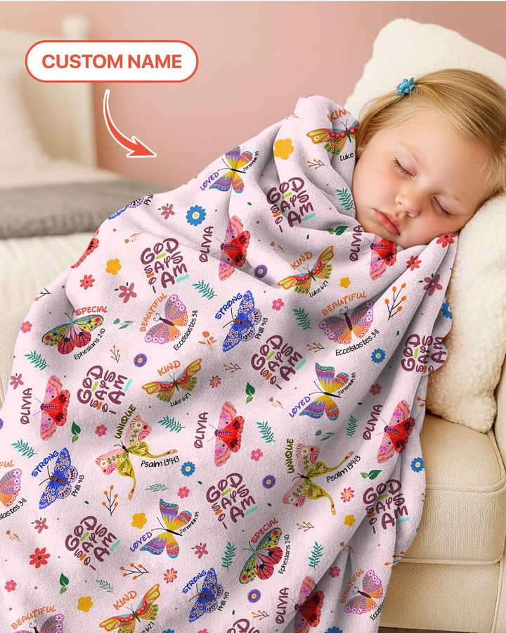 Benutzerdefinierter Name Gott sagt, ich bin Schmetterling Kleinkinddecke