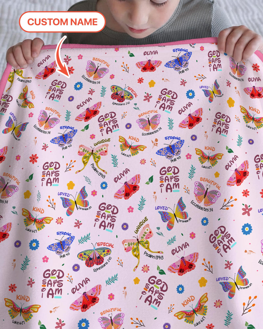 Benutzerdefinierter Name Gott sagt, ich bin Schmetterling Kleinkinddecke