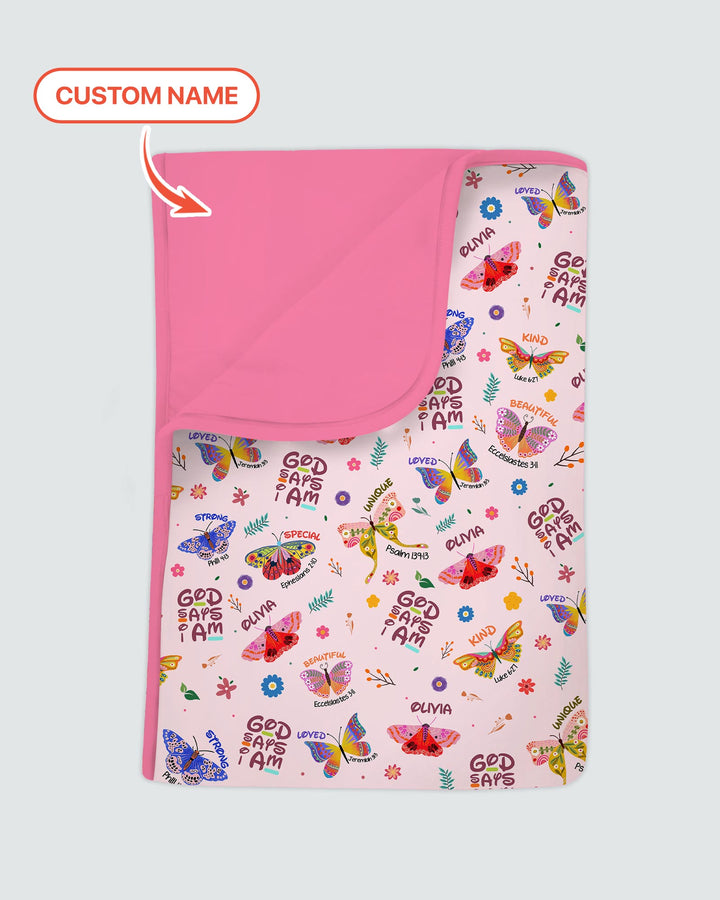 Benutzerdefinierter Name Gott sagt, ich bin Schmetterling Kleinkinddecke