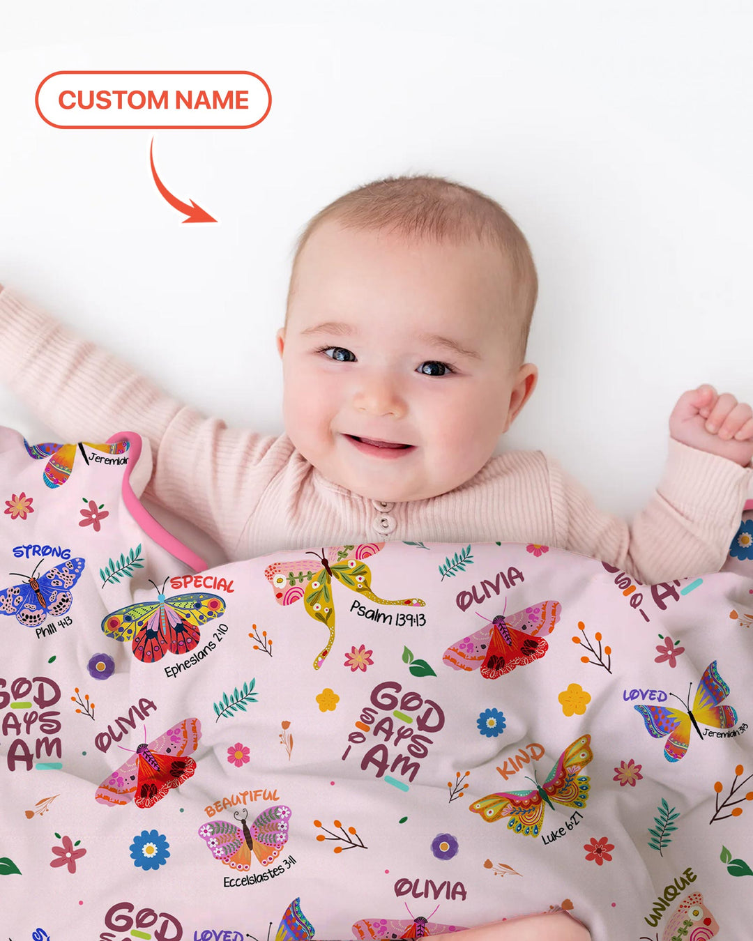 Benutzerdefinierter Name Gott sagt, ich bin Schmetterling Kleinkinddecke