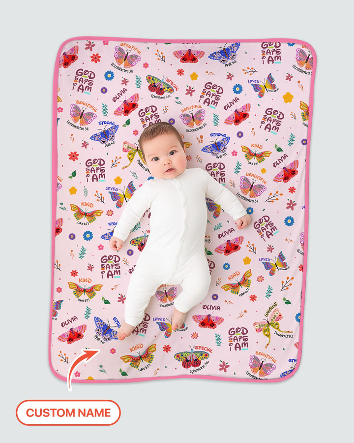 Benutzerdefinierter Name Gott sagt, ich bin Schmetterling Kleinkinddecke