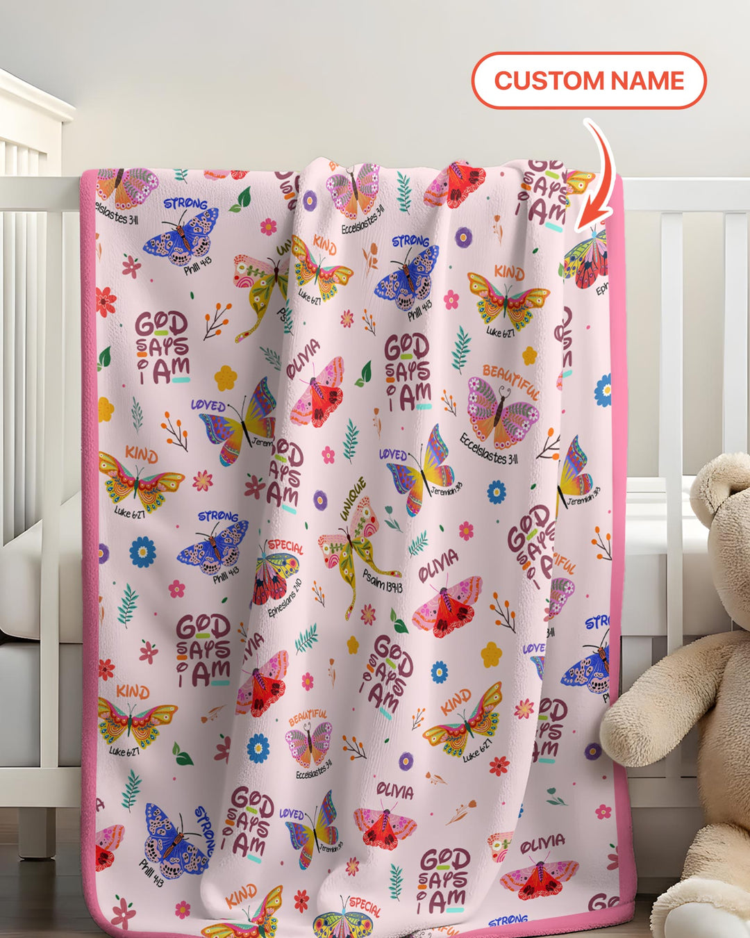Benutzerdefinierter Name Gott sagt, ich bin Schmetterling Kleinkinddecke
