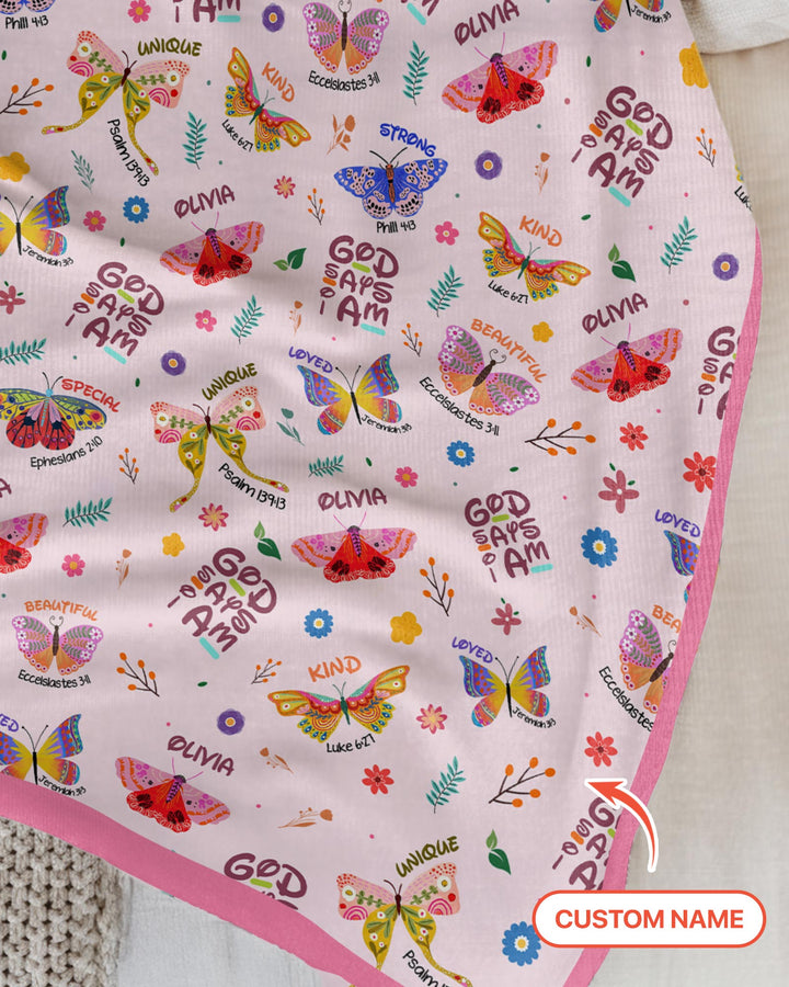 Benutzerdefinierter Name Gott sagt, ich bin Schmetterling Kleinkinddecke