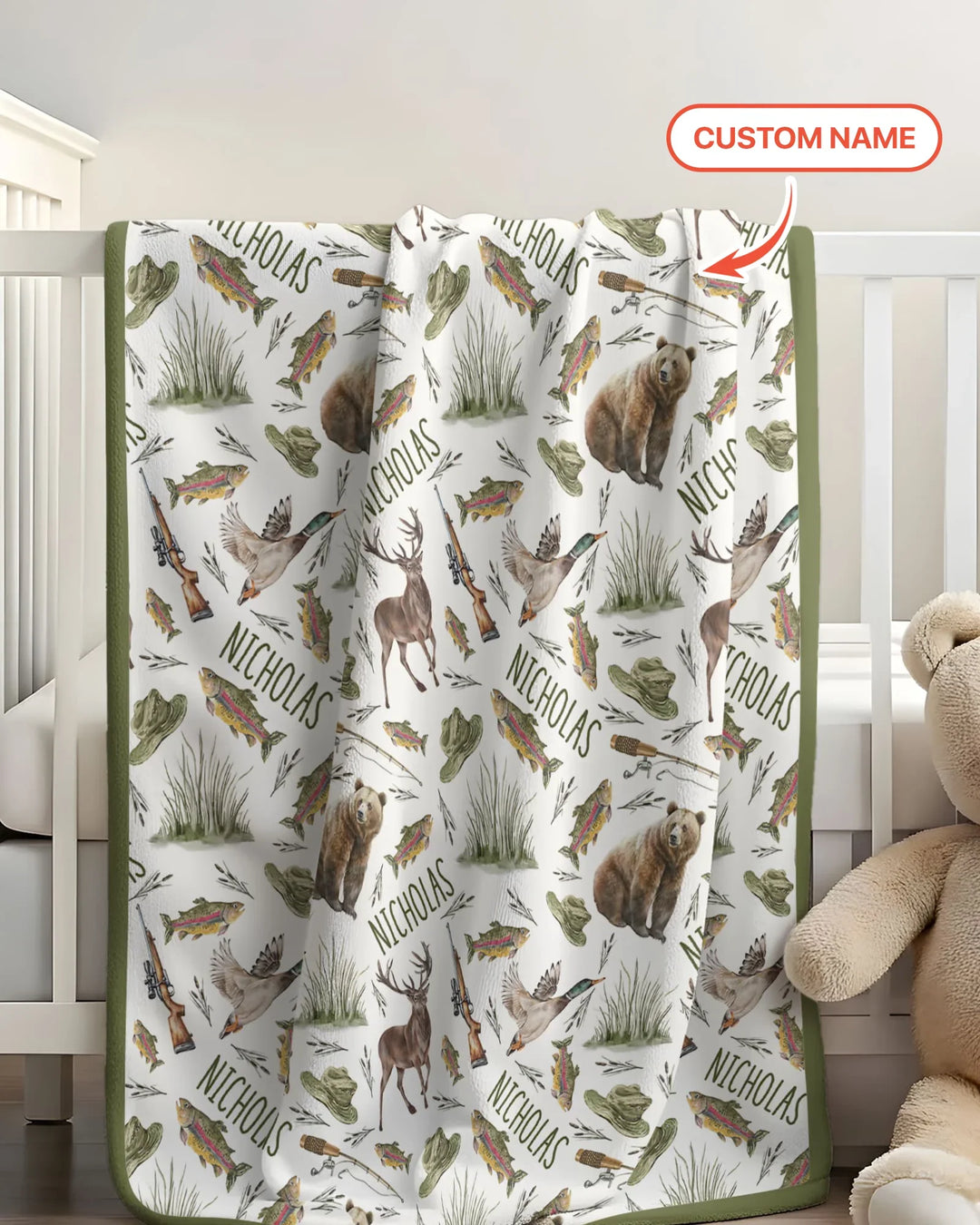 Custom Name Little Hunter Bamboo Blanket