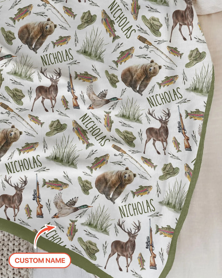 Custom Name Little Hunter Bamboo Blanket