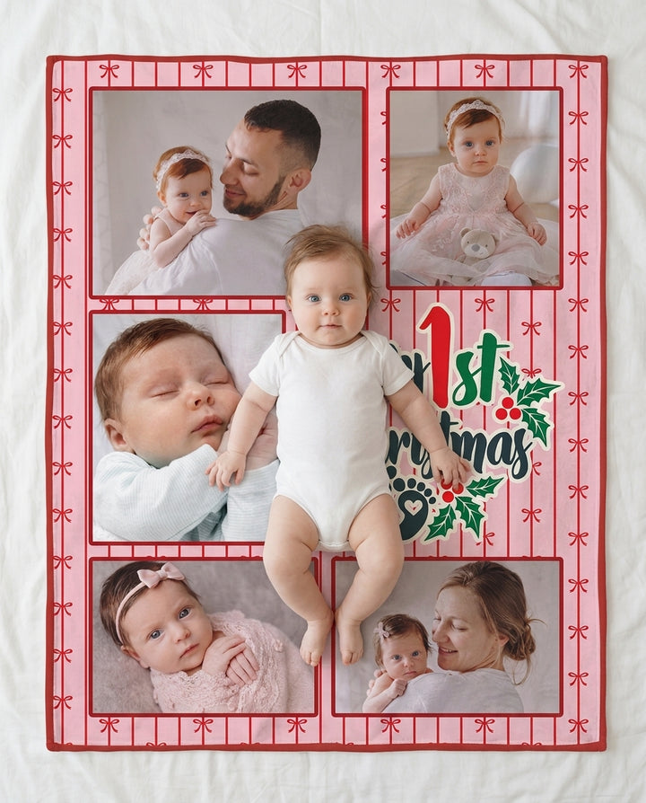 Custom Photo Collage My 1st Christmas Bamboo Blanket