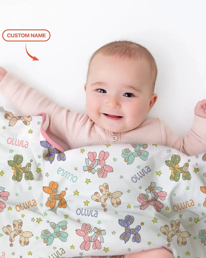 Custom Name Balloon Dog Blanket