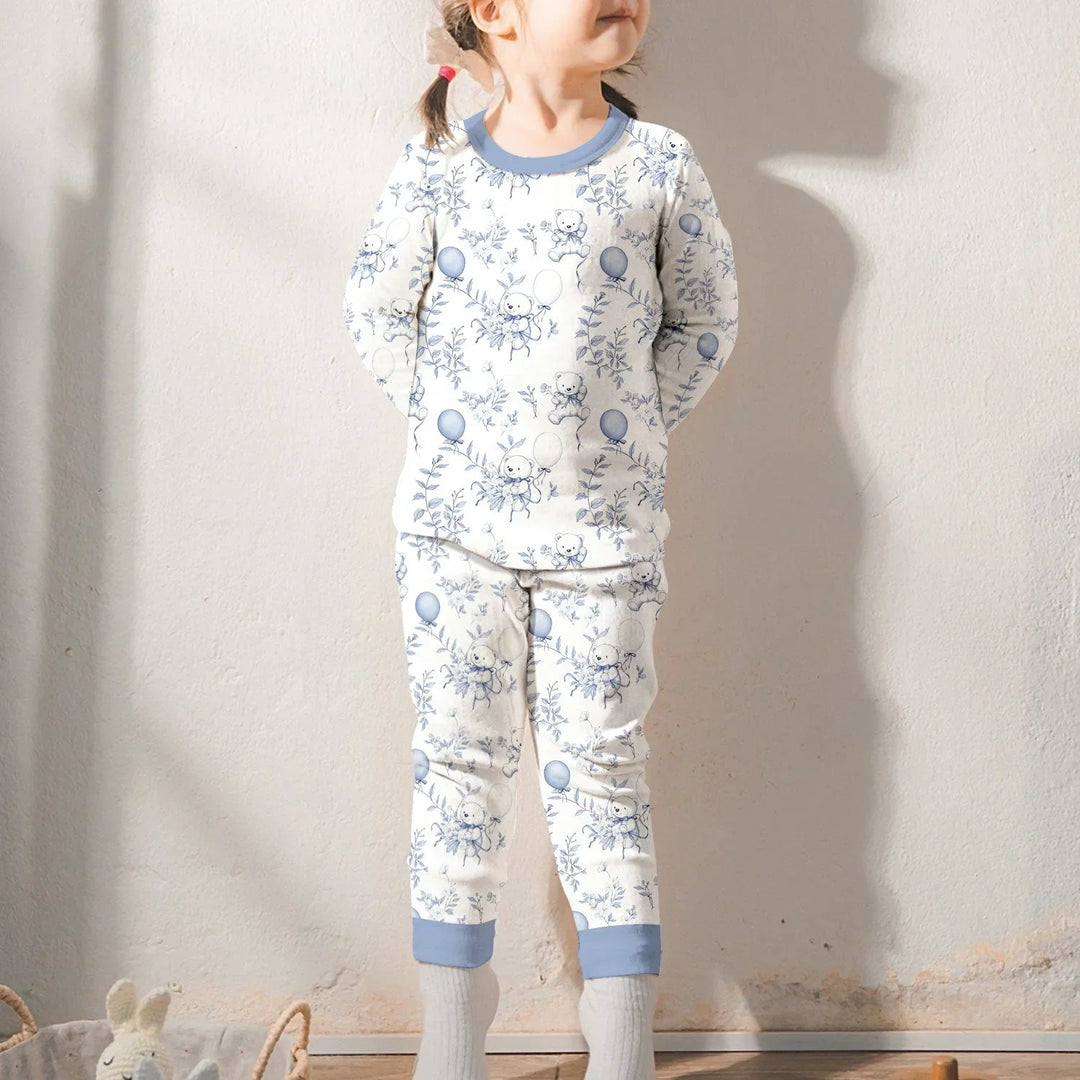 Blue Bear Toile de jouy Two Piece Long Sleeve Pajama Set - Zumbamboo