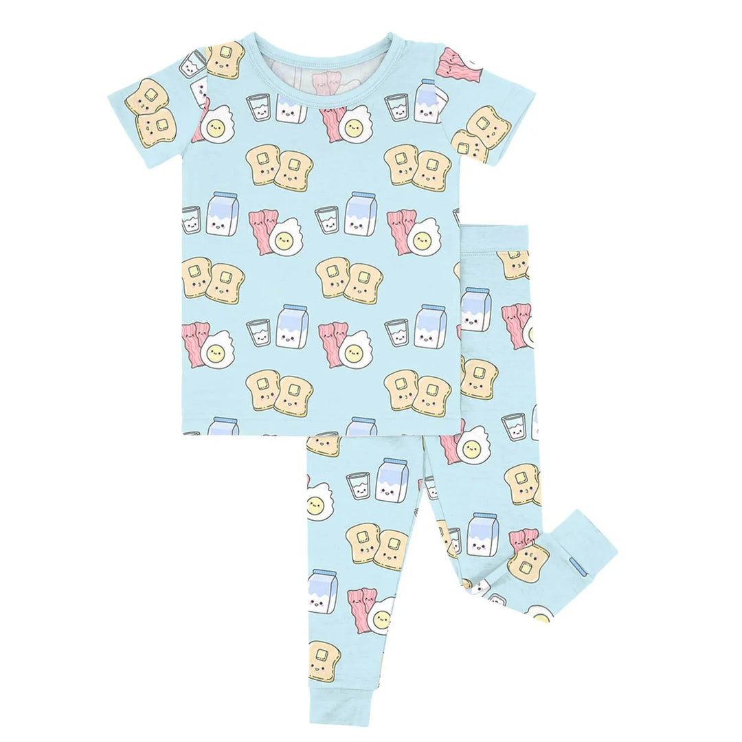 Blue Breakfast Buddies Two Piece Short Sleeve Pajama Set - Zumbamboo