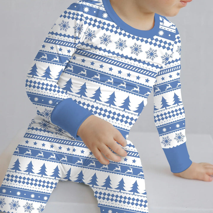 Blue Fair Isle Two Piece Long Sleeve Pajama Set , Blue Fair Isle Two Piece Long Sleeve Pajama Set - 12-18M