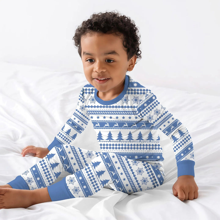 Blue Fair Isle Two Piece Long Sleeve Pajama Set , Blue Fair Isle Two Piece Long Sleeve Pajama Set - 12-18M