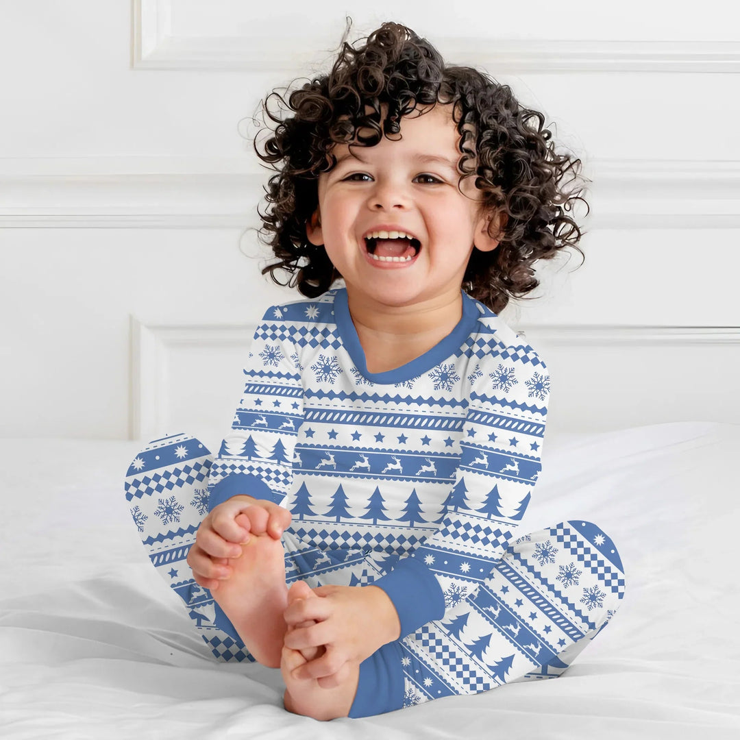 Blue Fair Isle Two Piece Long Sleeve Pajama Set , Blue Fair Isle Two Piece Long Sleeve Pajama Set - 12-18M