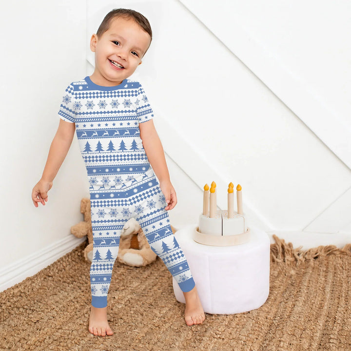 Blue Fair Isle Two Piece Short Sleeve Pajama Set - Zumbamboo