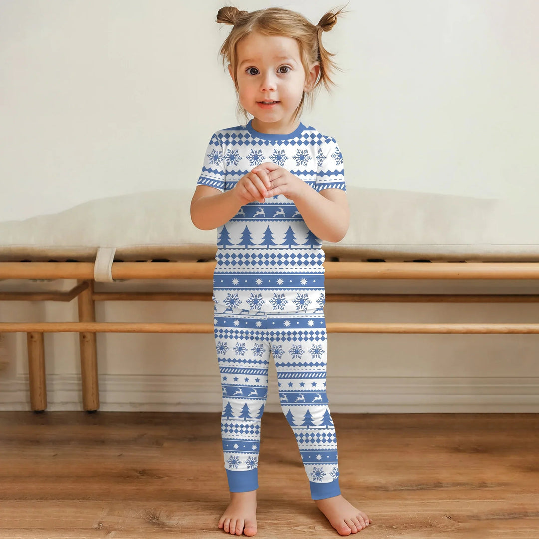 Blue Fair Isle Two Piece Short Sleeve Pajama Set - Zumbamboo