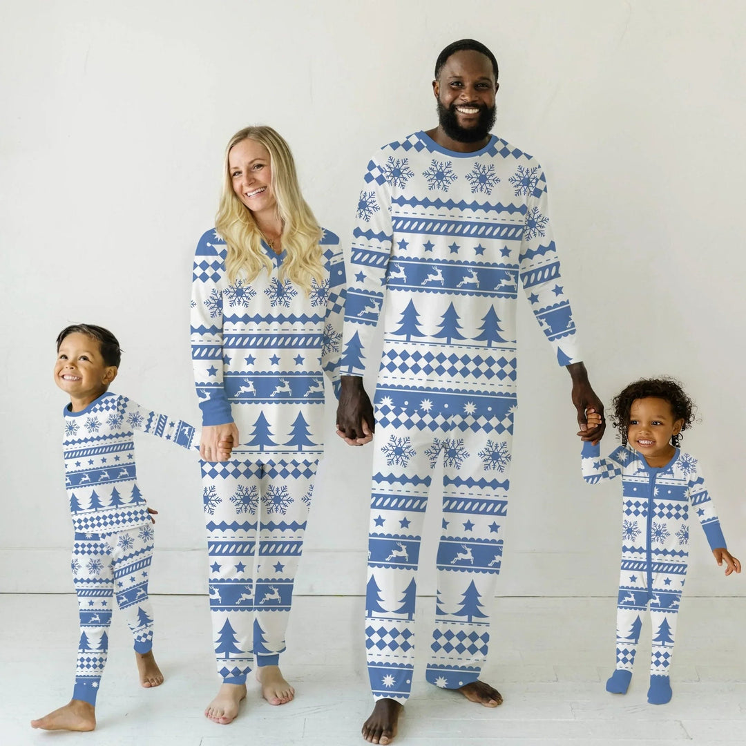 Blue Fair Isle Two Piece Short Sleeve Pajama Set - Zumbamboo