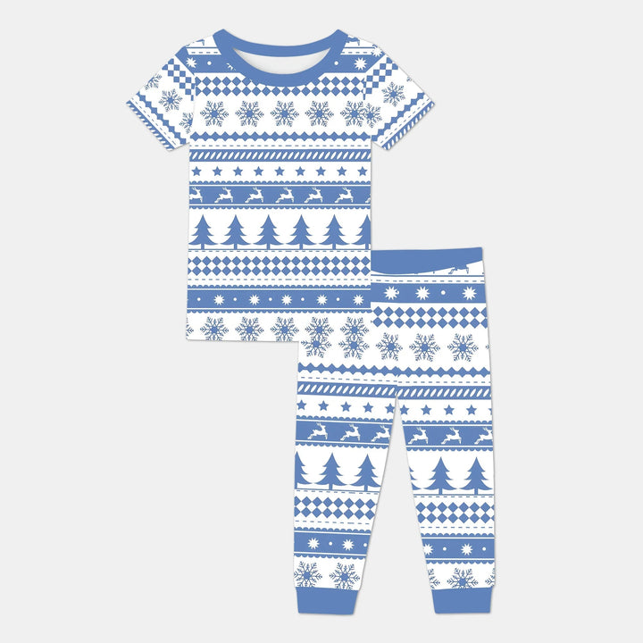 Blue Fair Isle Two Piece Short Sleeve Pajama Set - Zumbamboo