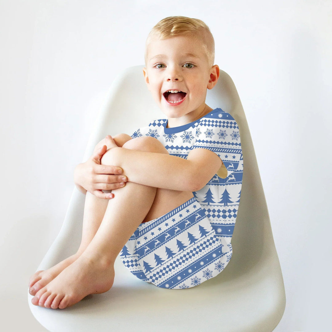 Blue Fair Isle Two Piece Short Sleeve Shorts Pajama Set - Zumbamboo