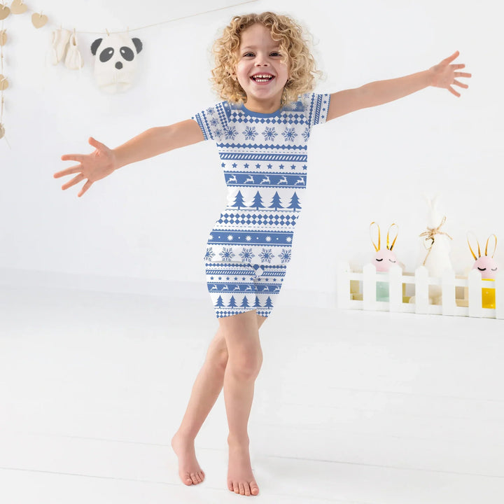 Blue Fair Isle Two Piece Short Sleeve Shorts Pajama Set - Zumbamboo
