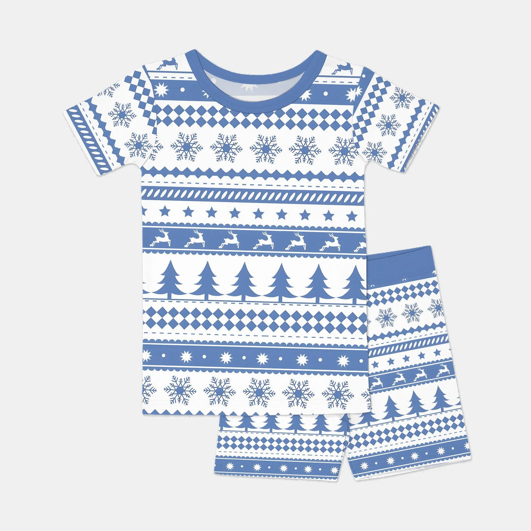 Blue Fair Isle Two Piece Short Sleeve Shorts Pajama Set - Zumbamboo