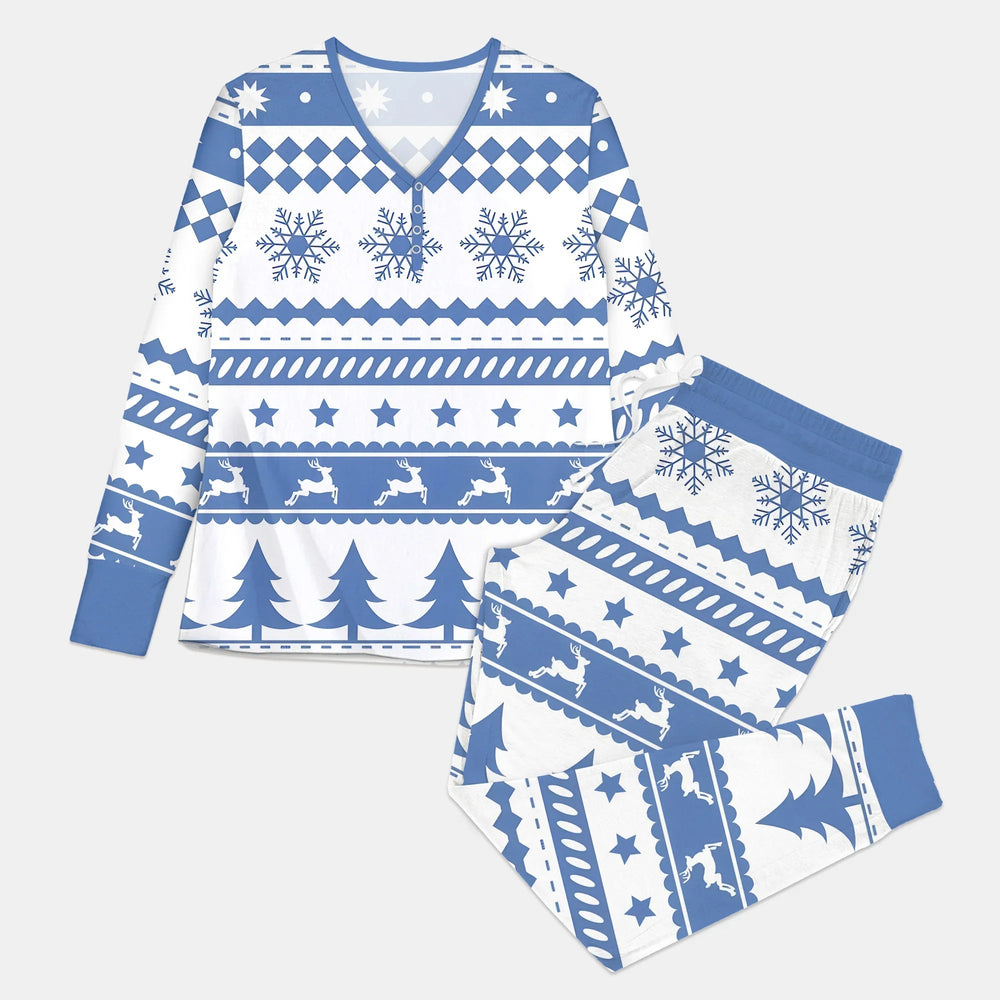 Blue Fair Isle Women Pajama Set - Zumbamboo