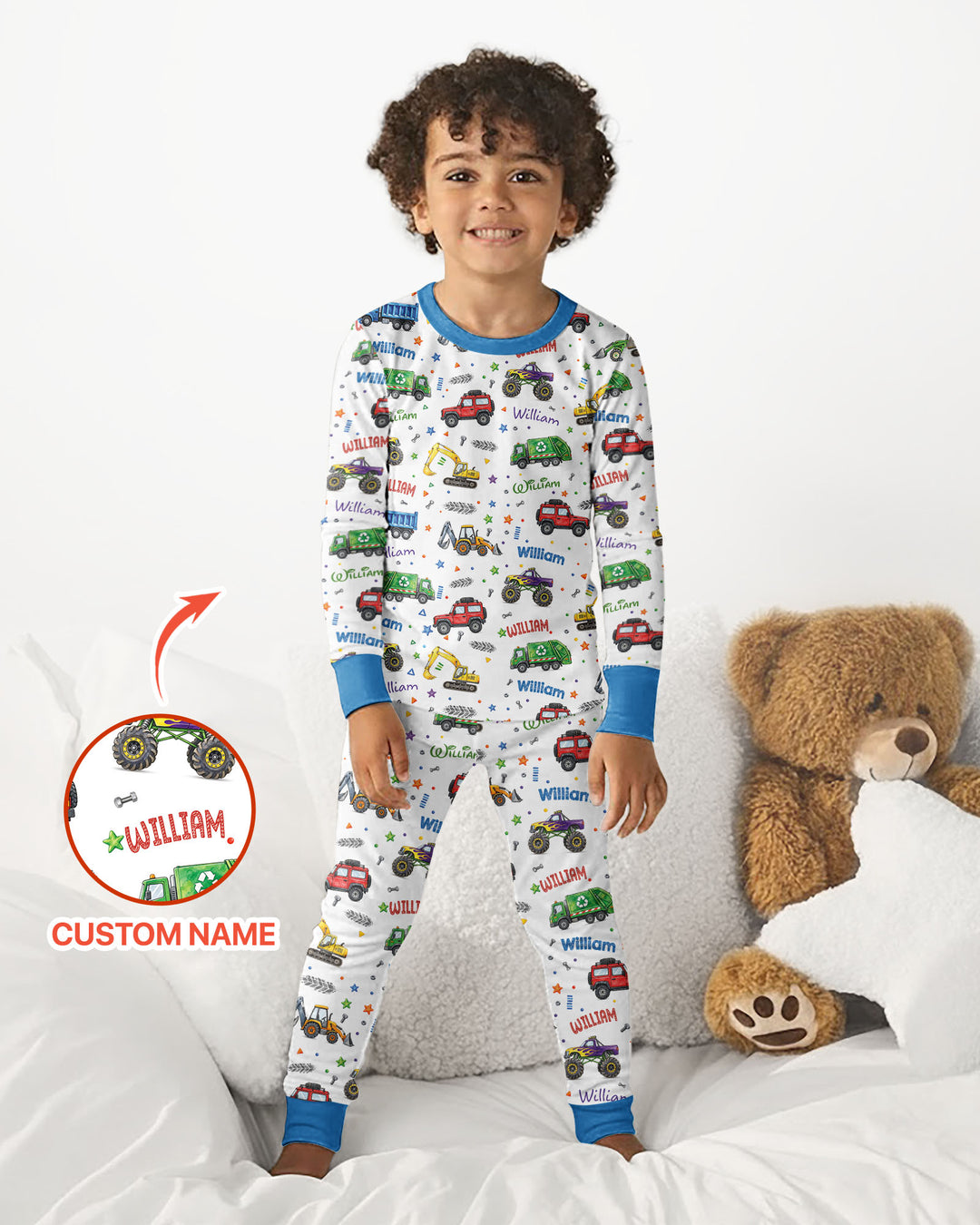Cars And Trucks Parade Custom Name Bamboo Two Piece Long Sleeve Pajama Set