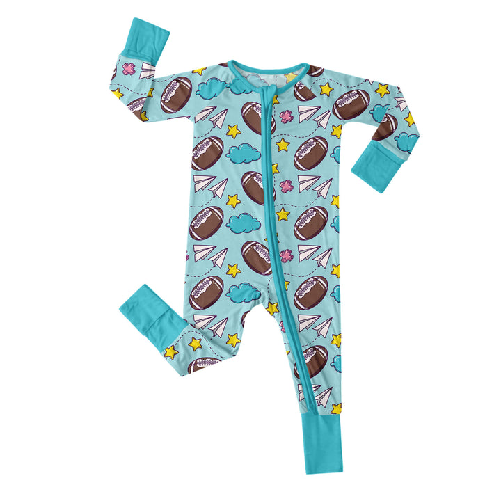 Blue American Football Convertible Zippered Romper